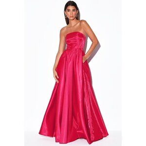 Lulus Revel in the Magic Taffeta Strapless Maxi Dress With Pockets, Prom Gown